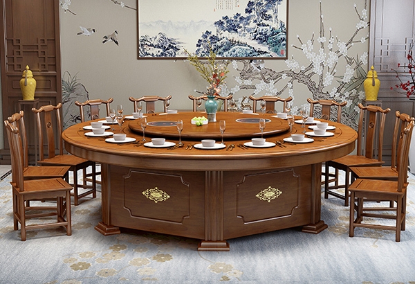 珠海转盘大圆桌实木火锅桌椅子组合